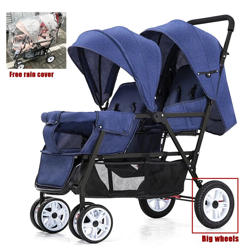 STOCK UE Cochecitos gemelos Cochecitos dobles para niños de dos asientos Cochecito plegable Cochecito de bebé al por mayor Asientos delanteros y traseros