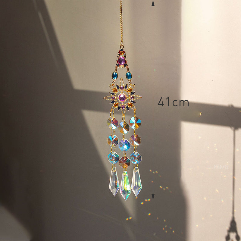 Colgante de cristal para jardín, atrapasol, campanillas de viento, prisma arcoíris, cadena de cristal para ventana, campana colgante, árbol de Navidad, decoración del hogar