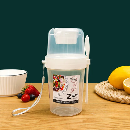 ¡Lleve tazas de desayuno, tazas de ensalada, cereales de yogur, bocadillos de avena, recipientes para parfait y soportes para aderezos para ensaladas con tenedores!