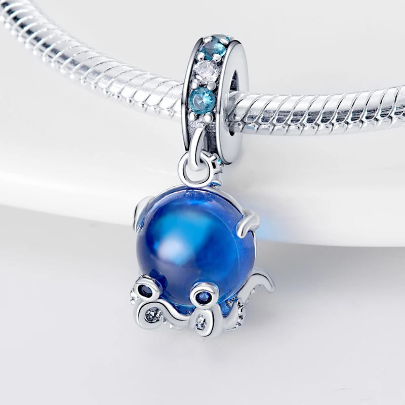 Ocean Series - Original Genuine 925 Sterling Silver Turtle Crab Mermaid Charm Beads Suitable for 3mm Bracelet DIY Making Pendant