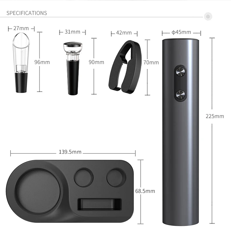 Electric Wine Bottle Opener Set Automatic Corkscrew with Aerator Pourer and Foil Cutter for Kitchen Bar Party Gifts Battery