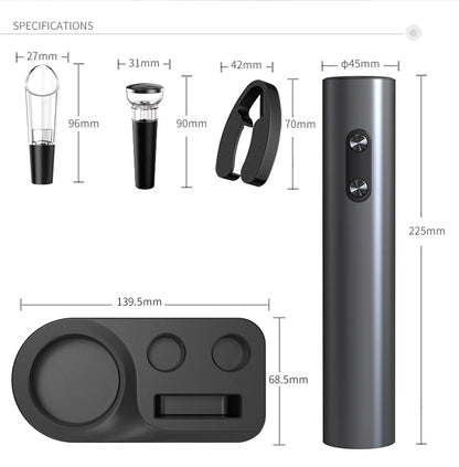 Electric Wine Bottle Opener Set Automatic Corkscrew with Aerator Pourer and Foil Cutter for Kitchen Bar Party Gifts Battery