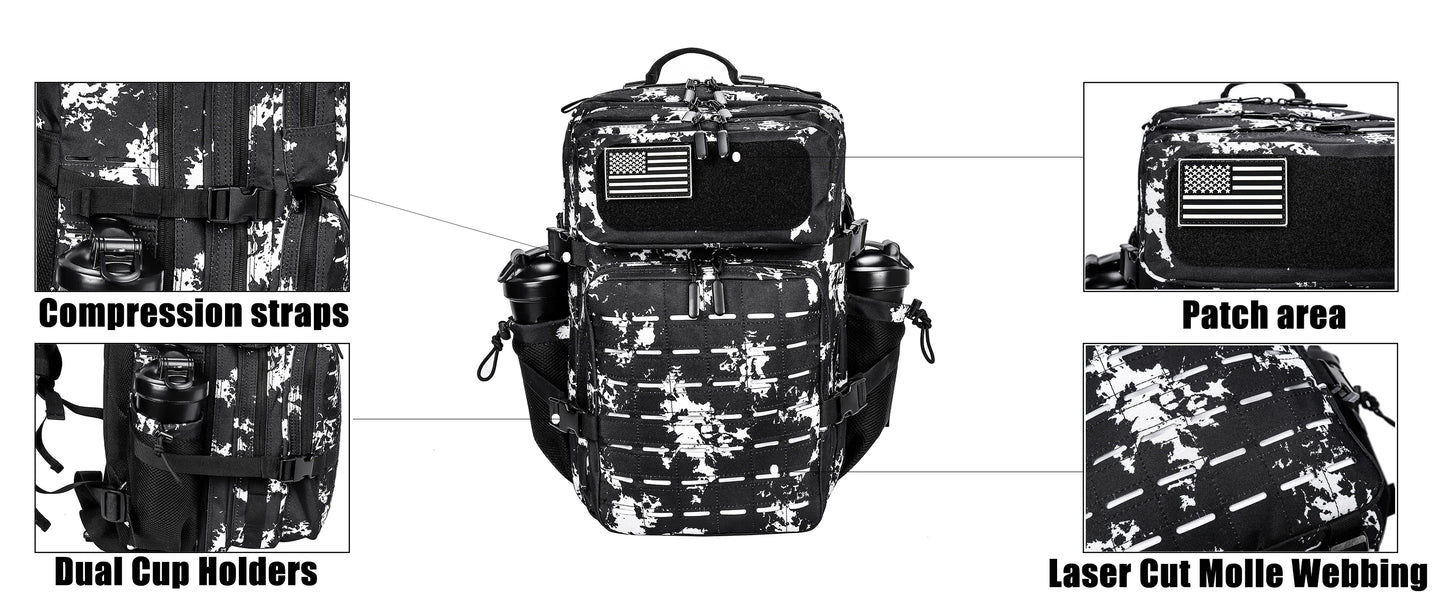LHI 25L/35L/45L Gym Backapck Tactical Athlete Sports Fitness Bag Exercise Workout Weekend Travel Daypack with Bottle Holder