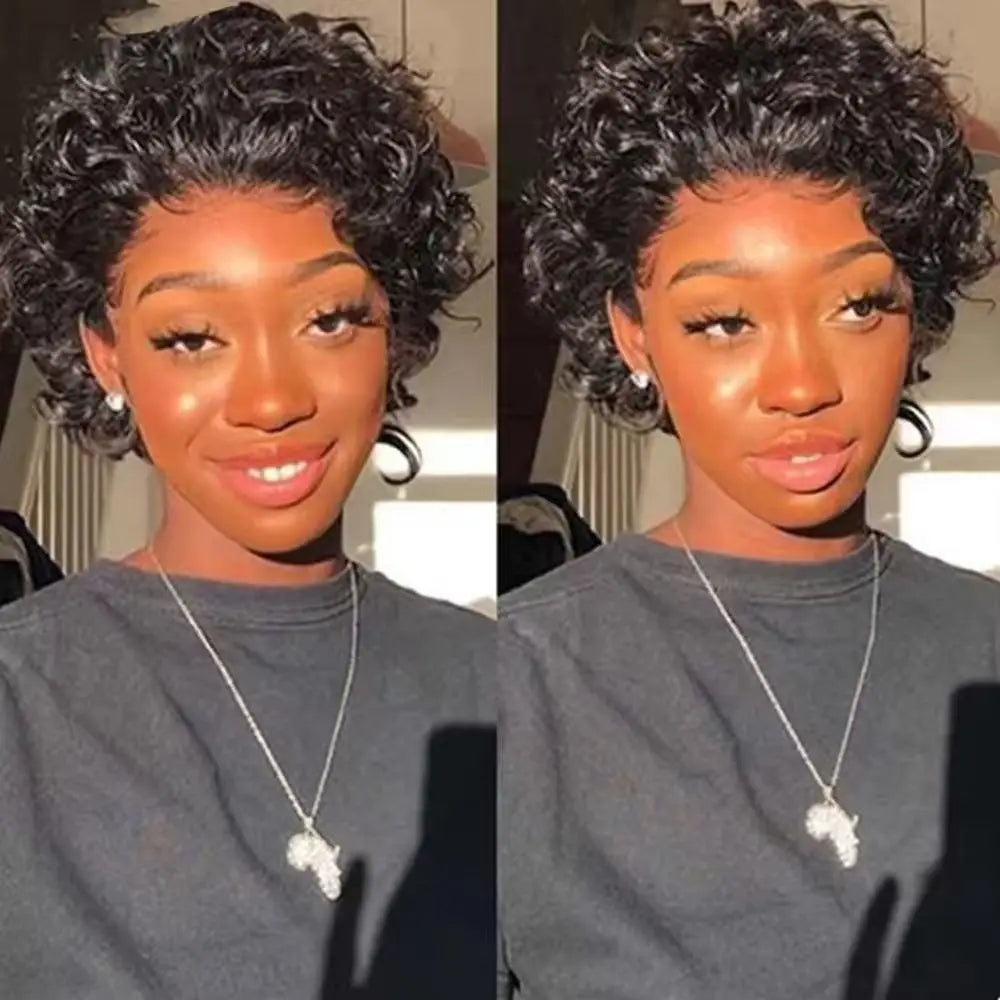 Pixie Cut Wig Short Curly Human Hair Wigs Brazilian Wig Cheap Remy Hair 13X1 Transparent Lace Wigs For Women Sale