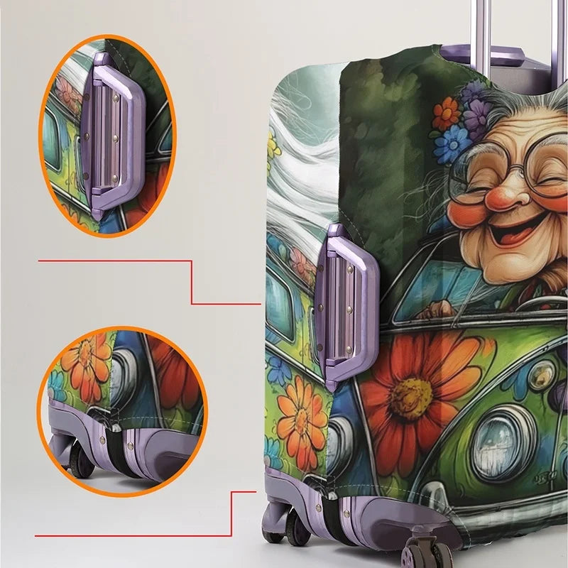 Hippie Granny Float Pattern Luggage Protective Cover, suitable for 18-32 inch luggage covers, luggage handle gloves, travel acce