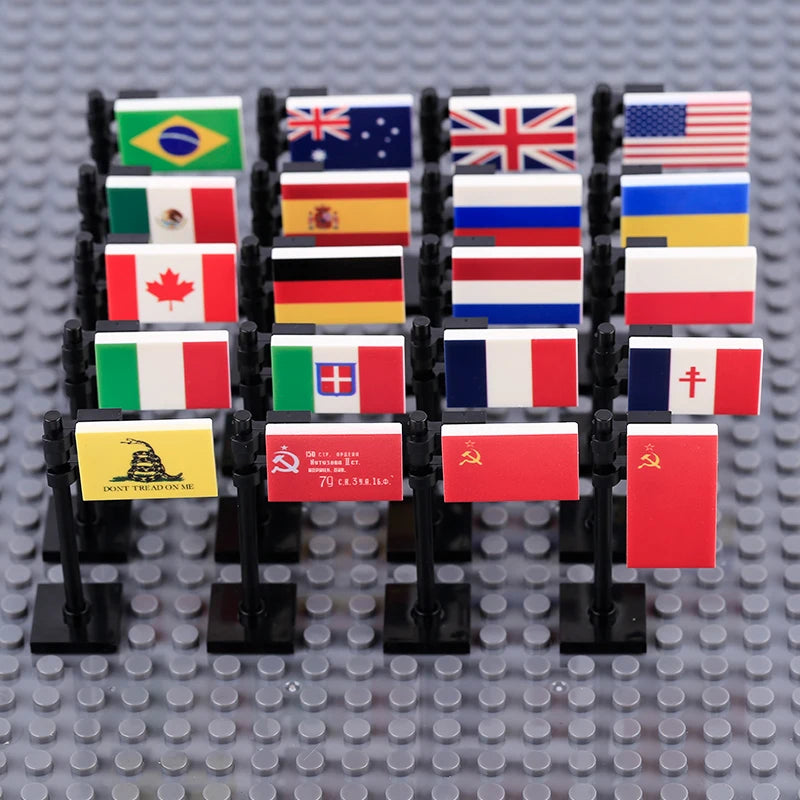MOC City Street View National Flag Series WW2 Accessories Building Blocks Franch Italy Military Army War DIY Kid Bricks Toy Gift