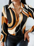 2024 Women's Long Sleeve Street Collar Shirt Colorful Tassel Print Daily Top Elegant Fashion 