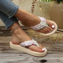 Fashion Floral Flat Flip Flops Women 2025 Summer Non Slip Lightweight Sandals Woman Comfortable Outdoor Beach Slippers Plus Size