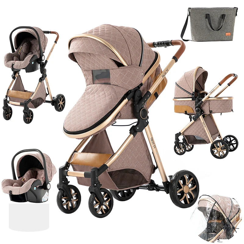 Cochecito de bebé ligero 3 en 1, sistema de viaje de lujo con asiento ajustable, capota y mosquitera para recién nacidos.