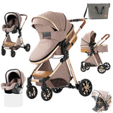Cochecito de bebé ligero 3 en 1, sistema de viaje de lujo con asiento ajustable, capota y mosquitera para recién nacidos.