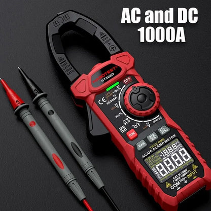 HT208D Amp Meter Clamp AC/DC,1000A True RMS Multimeter Tester, 6000 Counts,with Temperature, NCV, LPF, Voltage and Current Test