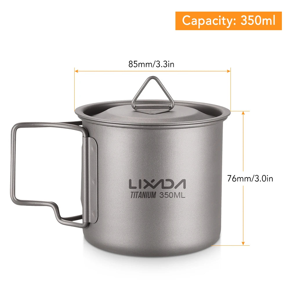Taza de agua ultraligera de titanio Lixada con asa plegable, portátil para exteriores, camping, picnic, 300 ml/350 ml/550 ml/650 ml