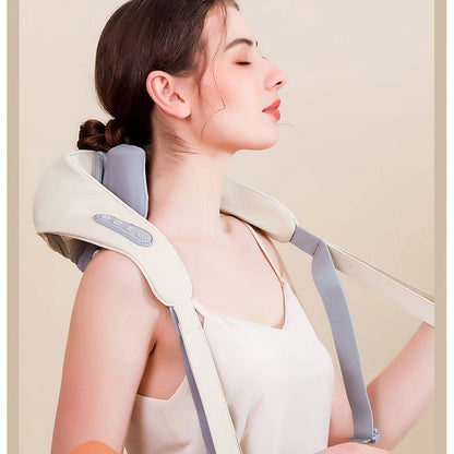 Masajeador Shiatsu de cuello y hombros con chal para amasar la columna vertebral y relajar los músculos de la espalda para uso en el coche y el hogar. Masaje trapecio de cuello y hombros.