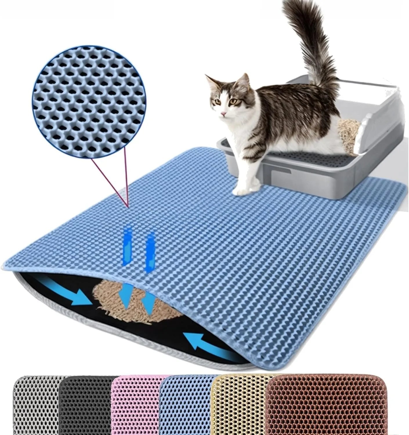 Cat Litter Mat Double Layer Pet Non-Slip Large Cat Litter Box Filter Mat Wear-Resistant Waterproof Anti-Slip Cat Litter Mat