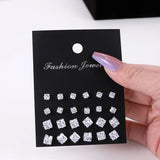 Shiny White Wedding Stud Earrings Set for Men and Women, Crystal Jewelry Accessories, Oorbellen, 12 Pairs per Lot