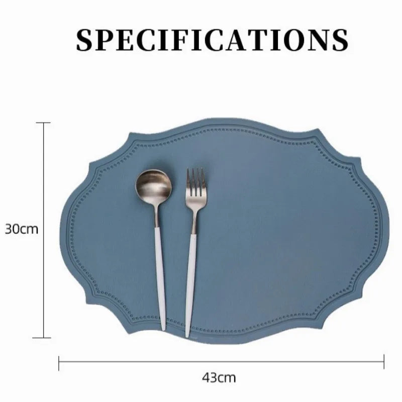 1/4/6PCS Shaped PU Placemat Set Faux Leather Kitchen Dining Table Pad Luxury Black Pink Green Place Mat Tableware Cafe Pad 식탁매트
