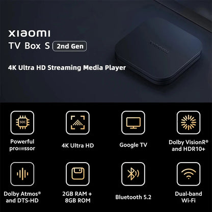 Global Version Xiaomi Mi TV Box S 2nd Gen 4K Ultra HD Google TV 2GB 8GB Dolby Vision Google Assistant Netflix Wifi Media Player