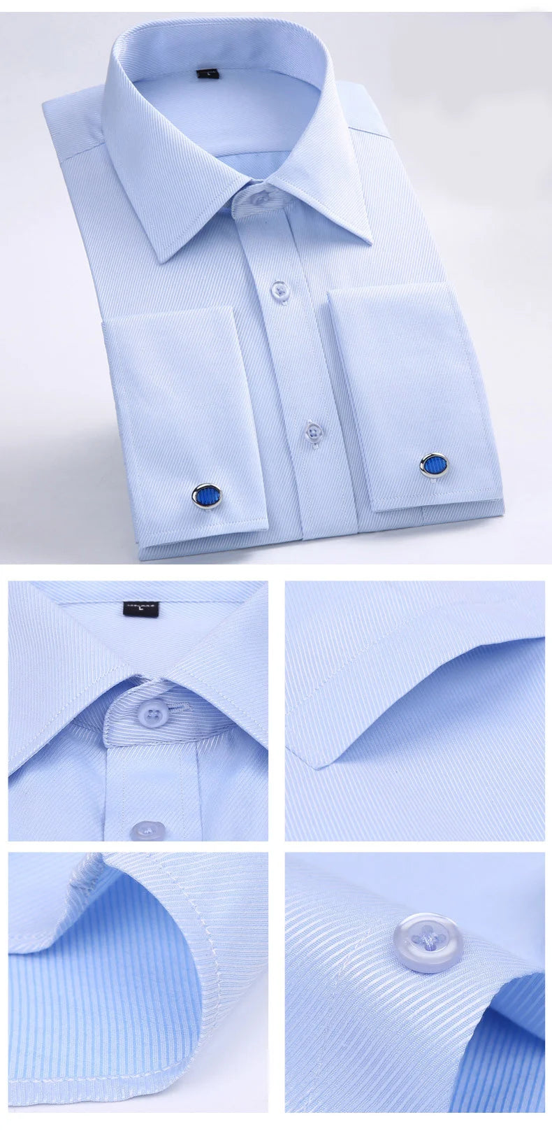 Camisa clásica de vestir para hombre con puños franceses, corte estándar, manga larga, para bodas, fiestas, oficina, trabajo, color blanco