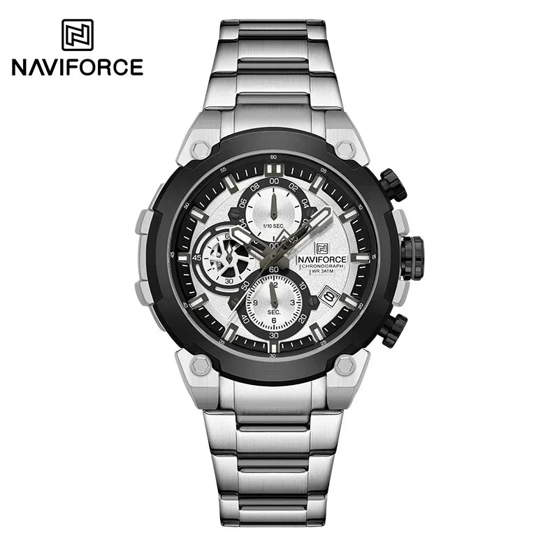 NAVIFORCE Original Watch for man 2025 New Stainless Steel Waterproof Chronograph Classic Quartz Wristwatch Brand Men Watch Gifts