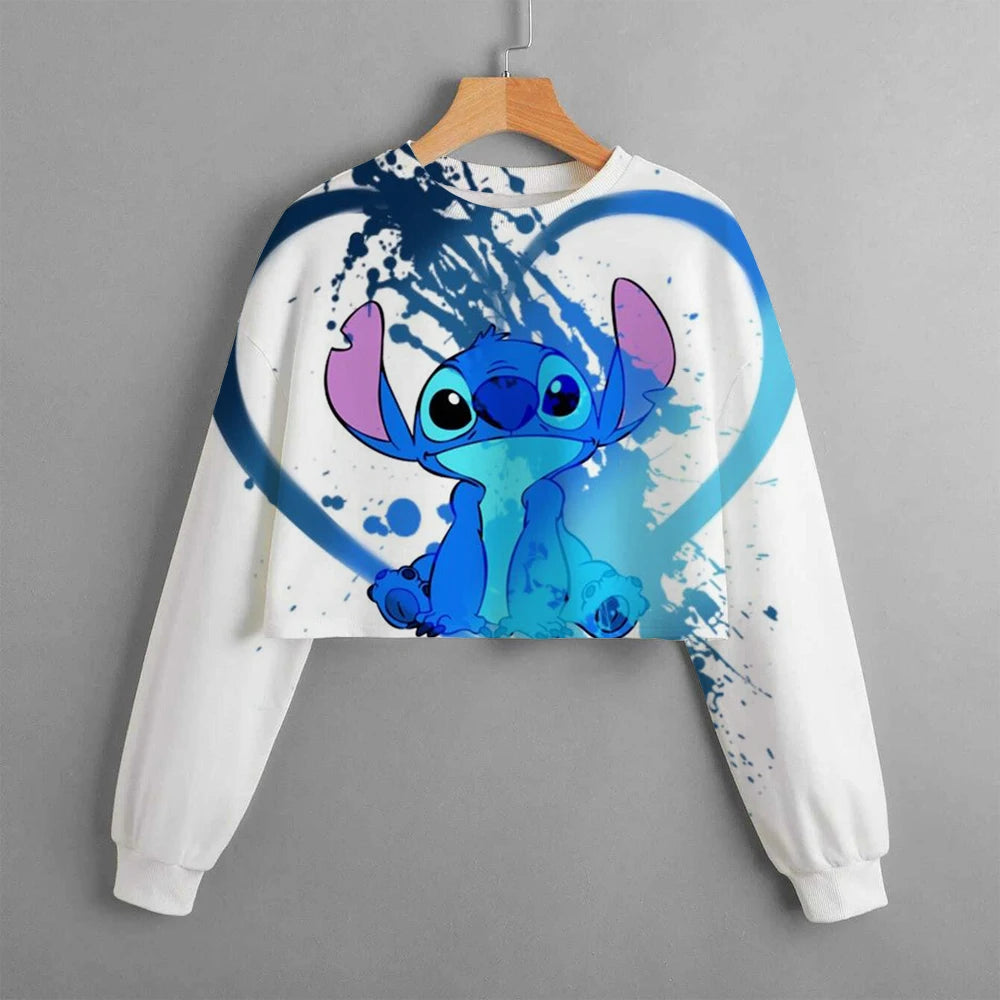 Casual New Spring and Autumn Disney Classic Children's Clothing Print Girls Short Hoodie Sweater Stitch Comfortable and Cute Top