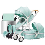 Lujoso cochecito de bebé portátil 3 en 1 de viaje con marco de aluminio alto y plegable, para recién nacidos, con cuatro ruedas.