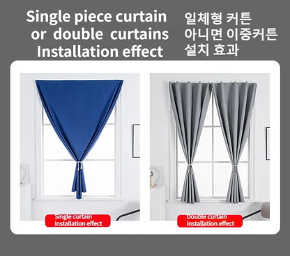Convenient No Drilling 100% Blackout Short Curtains for Living Room Bedroom Bay Windows Blinds Easy Install Door Kitchen Decor