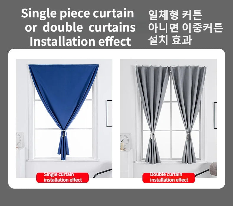 Convenient No Drilling 100% Blackout Short Curtains for Living Room Bedroom Bay Windows Blinds Easy Install Door Kitchen Decor