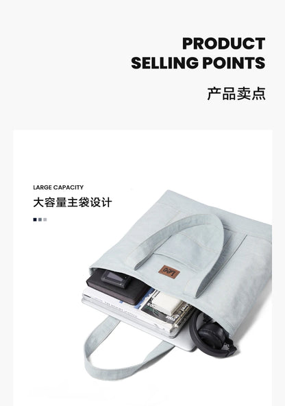 LEE Unisex Utility Canvas Leather Zipper Tote Bag Casual Denim Daily Shopping Handbag Women Man Durable Student School Book Bag