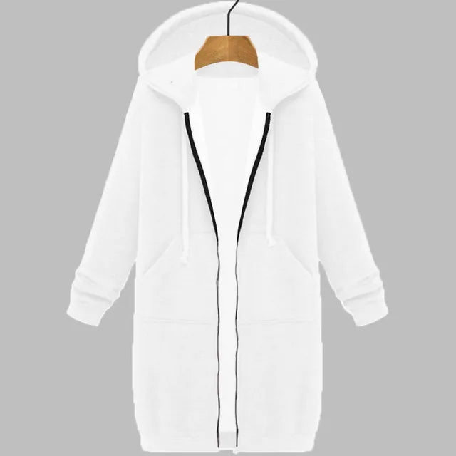 Hoodies femininos 2023 novo outono inverno espessamento solto moda cor sólida bolso design superior com capuz longo zíper camisolas casaco