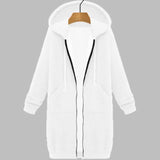 Hoodies femininos 2023 novo outono inverno espessamento solto moda cor sólida bolso design superior com capuz longo zíper camisolas casaco
