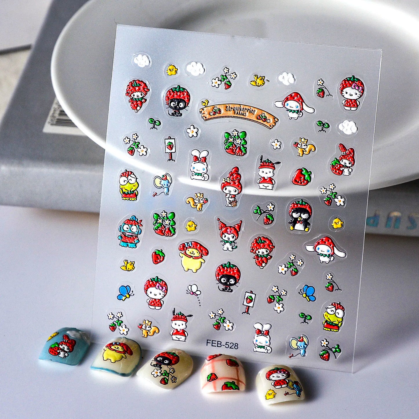 Sanrio Anime 5D Nail Stickers Hello Kitty Kurome Cartoon Stickers Nail Decoration Cute Melody Nail Art Decals Nail Art Supplies