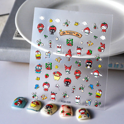 Sanrio Anime 5D Nail Stickers Hello Kitty Kurome Cartoon Stickers Nail Decoration Cute Melody Nail Art Decals Nail Art Supplies