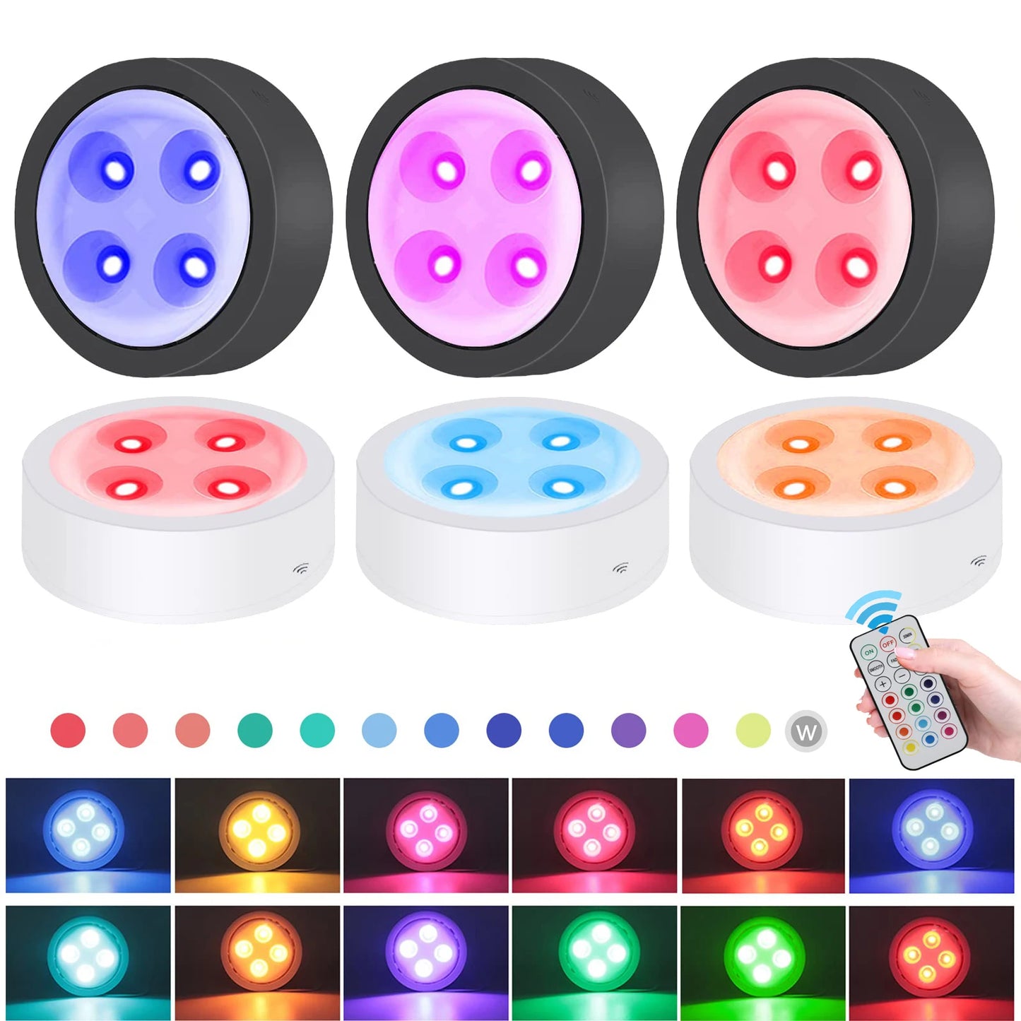 1-5 pces sem fio sob o armário luzes led para cozinha rgb mudança de cor puck luz da noite controle remoto lâmpada do armário bateria