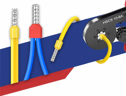 Hexagonal Self-Adjustable Ratchet Ferrule Crimping Tool Kit 23-7AWG 0.25-10mm² Crimper Kit with Ferrule Sleeves Wire Terminals