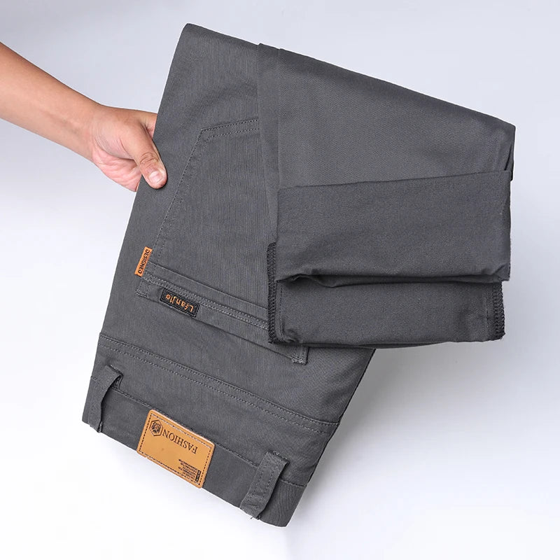 Men's High Quality Pure Cotton Classic Solid Color Casual Pants Business Stretch Slim Straight Brand Trousers Male Autumn New