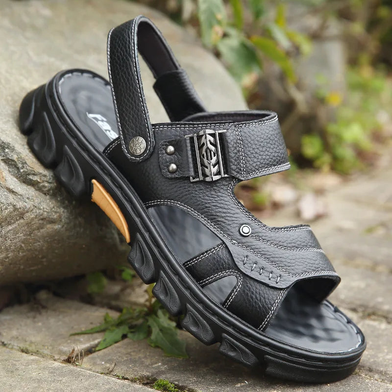 2024 New Hot Sale Men's Non-slip Genuine Leather Sandals Soft Slippers Flat Casual Shoes Noble Men's Shoes 