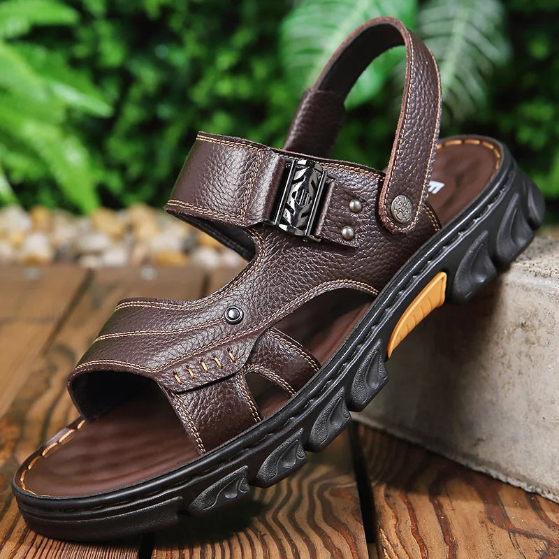 2024 New Hot Sale Men's Non-slip Genuine Leather Sandals Soft Slippers Flat Casual Shoes Noble Men's Shoes 