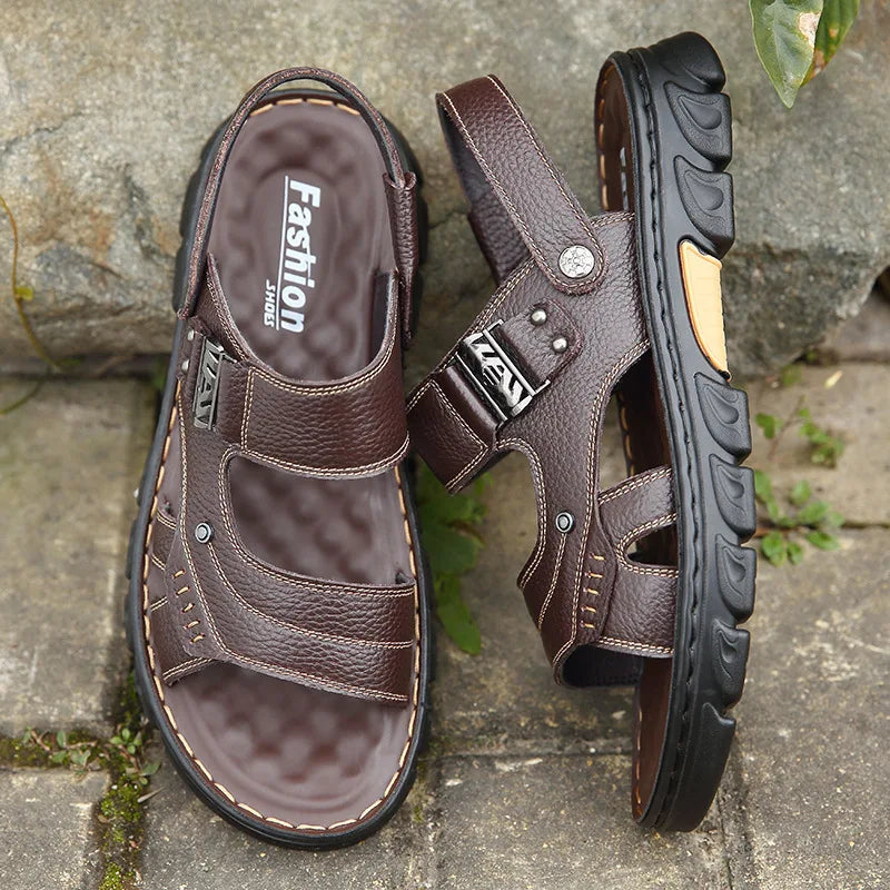 2024 New Hot Sale Men's Non-slip Genuine Leather Sandals Soft Slippers Flat Casual Shoes Noble Men's Shoes 