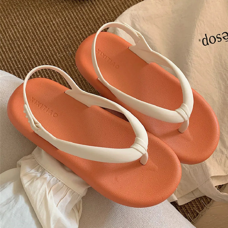 Summer Women Sandals Solid Color Platform Waterproof Outdoor Beach Slippers Ladies Flip Flops 