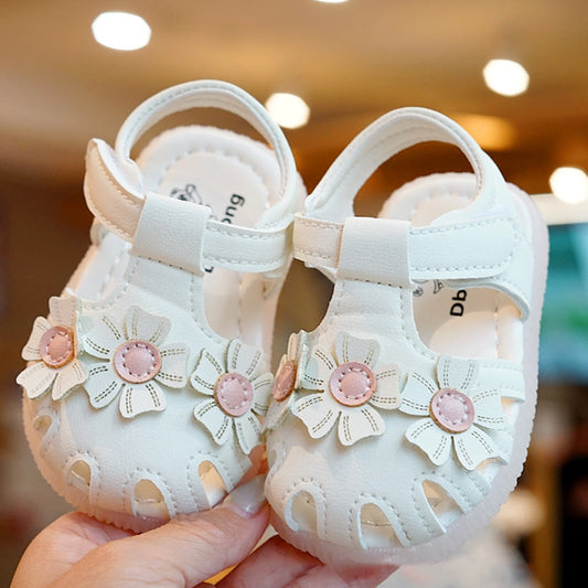 Summer Sandals with 3D Flower for Baby, Soft Sole, Non-Slip, Closed Toe, for Outdoor, School, Party, Beach