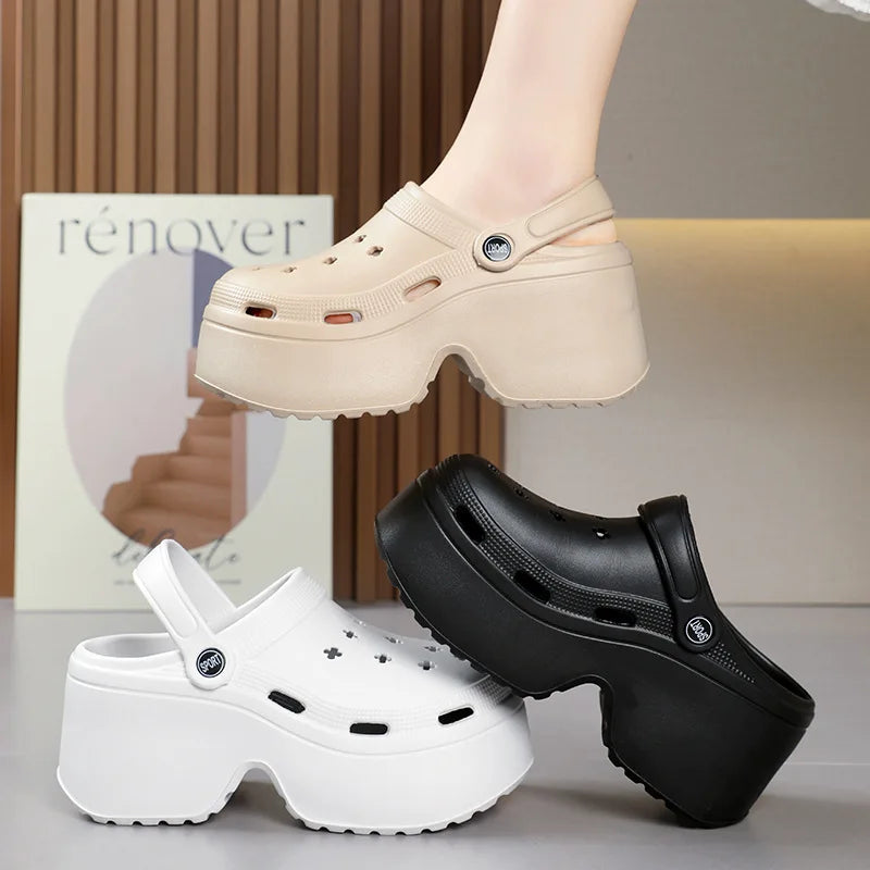 Sandalias de tacón alto y grueso para mujer, zapatos de playa y jardín, impermeables, con suela suave de 9 cm, para verano, 2024 