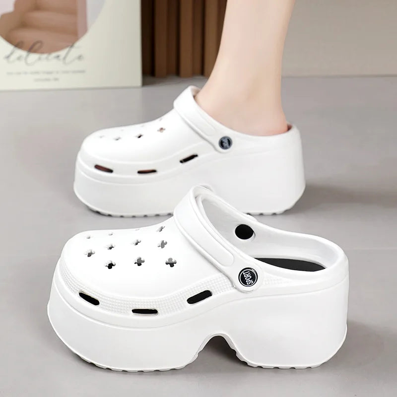 Sandalias de tacón alto y grueso para mujer, zapatos de playa y jardín, impermeables, con suela suave de 9 cm, para verano, 2024 