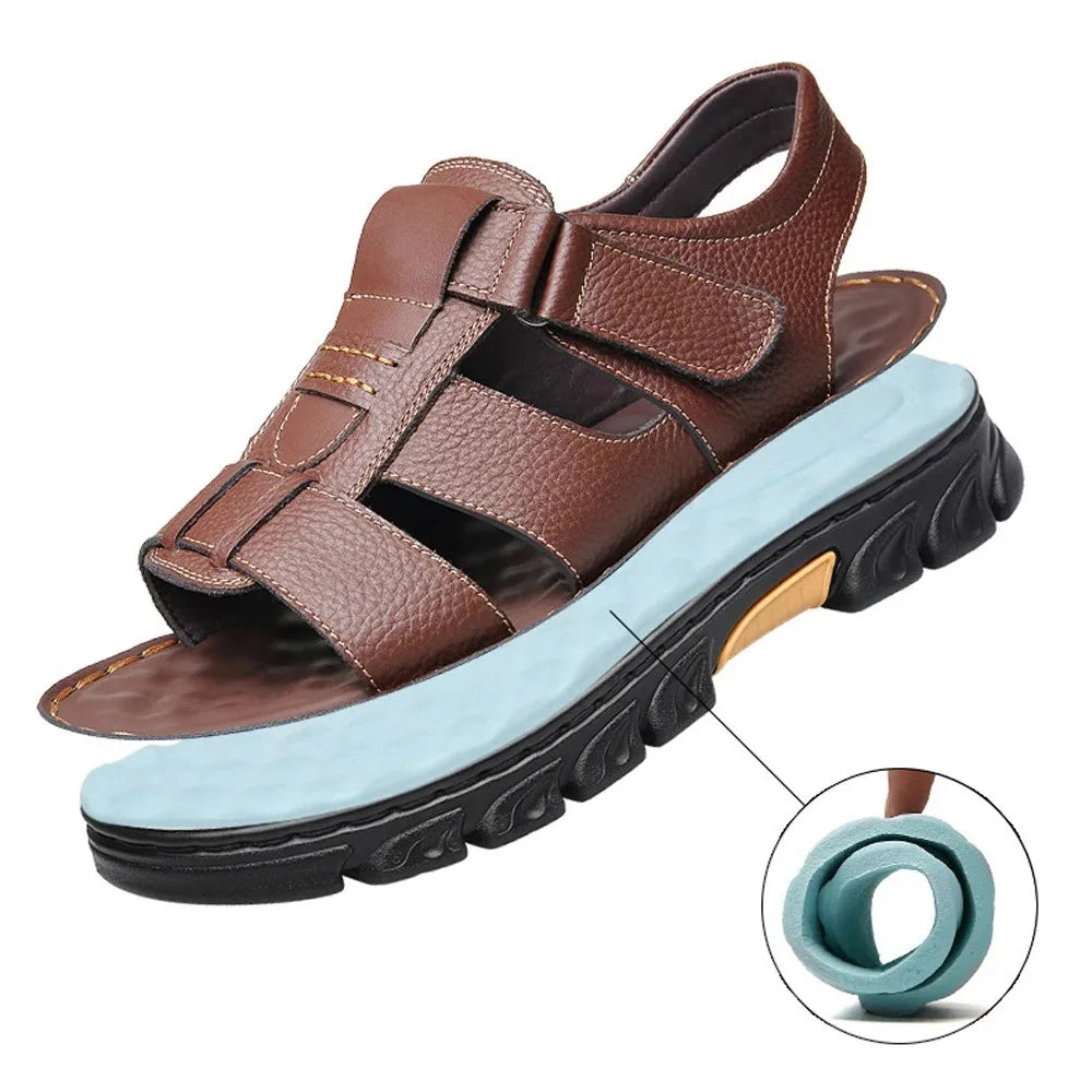 2024 New Men's Thick-soled Outdoor Sandals Non-slip Beach Shoes Artificial Leather 