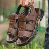 2024 New Men's Thick-soled Outdoor Sandals Non-slip Beach Shoes Artificial Leather 