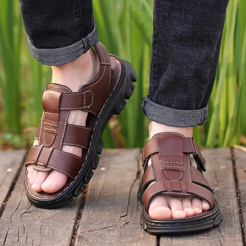 2024 New Men's Thick-soled Outdoor Sandals Non-slip Beach Shoes Artificial Leather 