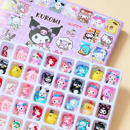 Sanrio Doll Cartoon Gift Box, Hole Music Outfit, Children's Handmade Cute Surprise Blind Box, presente de aniversário, novo, 40pcs