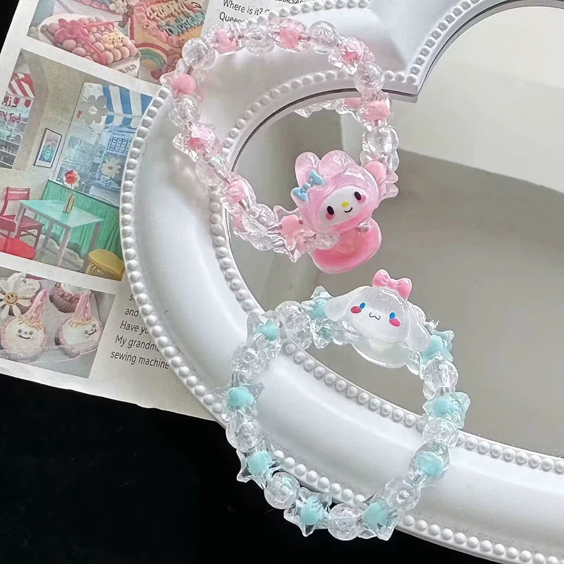 Sanrio Kuromi Cinnamoroll Crystal Bracelet, MyMelody Kawaii, Super Fairy, Sweet Couple Beaded, Hand Rope, Head Rope, Girl Toy 
