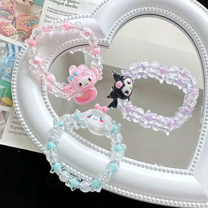 Sanrio Kuromi Cinnamoroll Pulseira De Cristal, MyMelody Kawaii, Super Fada, Doce Casal Frisado, Corda De Mão, Corda Cabeça, Menina Brinquedo