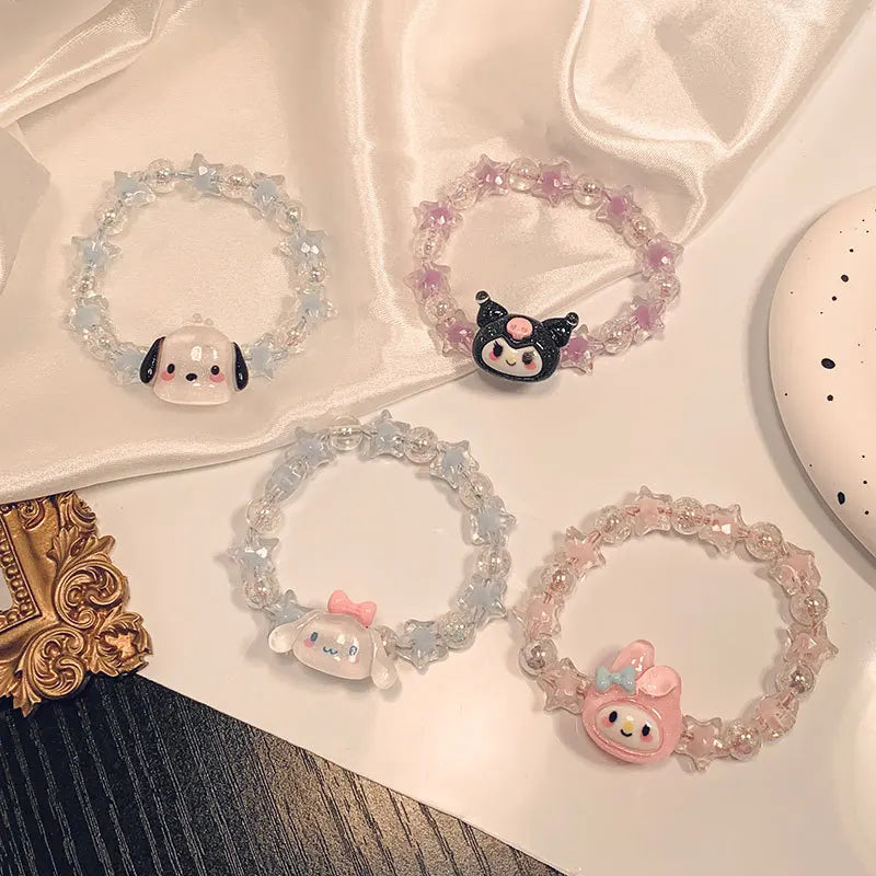 Sanrio Kuromi Cinnamoroll Crystal Bracelet, MyMelody Kawaii, Super Fairy, Sweet Couple Beaded, Hand Rope, Head Rope, Girl Toy 