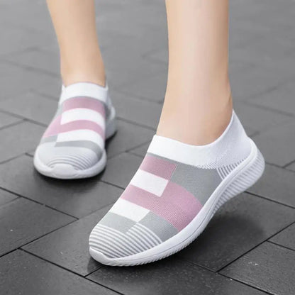 Sapatilhas femininas vulcanizadas leves, sapato de caminhada, mocassins casuais, tênis, meia de deslizamento, malha, moda feminina, 2022